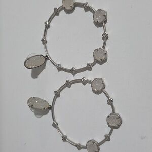 Sterling Silver White Stone Hoop Drop Earrings